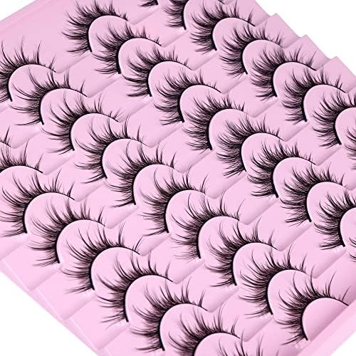 JIMIRE 20 Pairs False Eyelashes 10 Styles Lashes Variety Pack Fluffy Wispy Round Volume Lashes Faux Mink Cat Eye Lashes