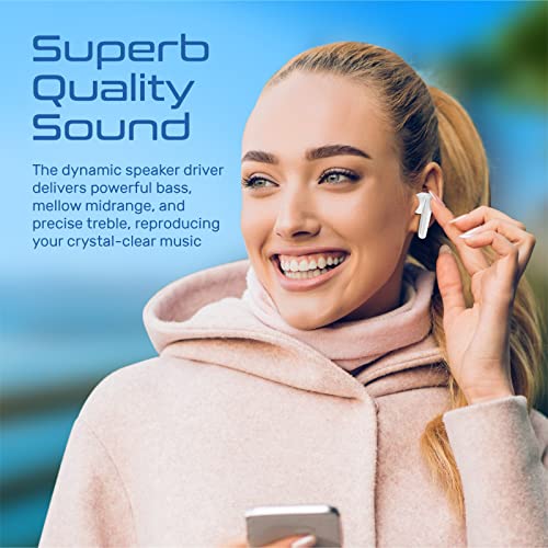 Image of Promate Bluetooth Earbuds, Ergonomic-Fit True Wireless ENC Headphone with 4 Built-in Noise Cancelling Mics, 22h Playtime, 300mAh Charging Case and Smart Touch-Control FreePods-3 White
