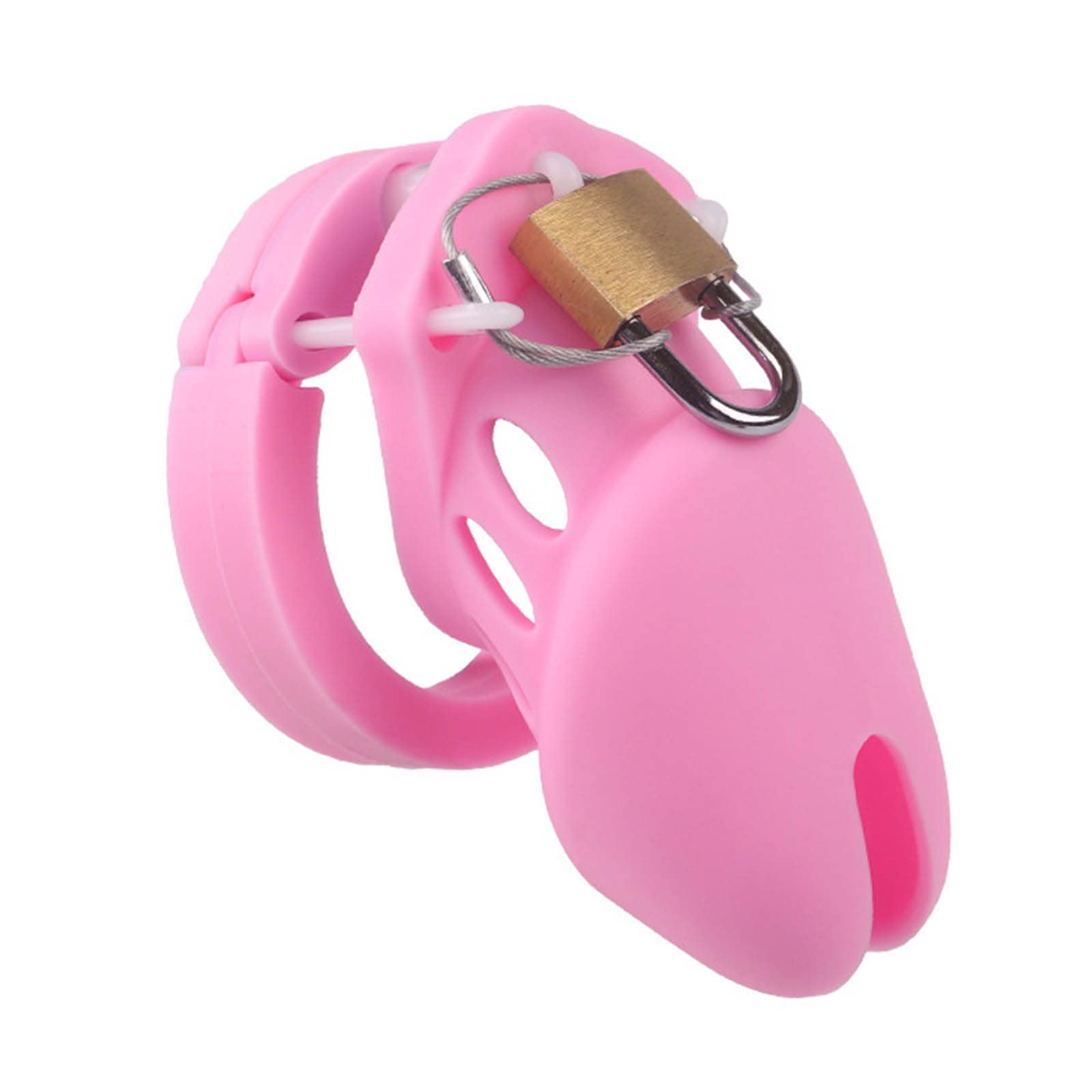 Waterproof Silicone Chastity Cage Portable Chastity Devices Cock Cage Locked Cage Male Chastity with Adjustable Ring Sunglasses Party,Pink