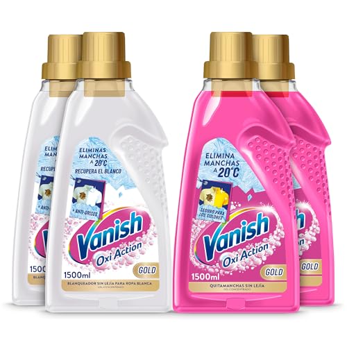 Vanish Oxi Action Gold Multipoder - Quitamanchas multibeneficio, blanqueador y potenciador del lavado, para ropa blanca y de color, en gel, sin lejía - 4 x 1500 ml (6000 ml)
