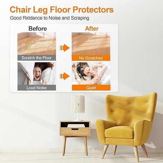 Image of INOVERA (LABEL) 24 Pieces Silicone Chair Leg Protectors - Round Furniture Pads for Table, Stool Legs Cap Cover (Transparent)