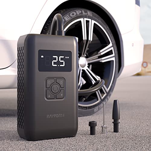 RAYFORM Cordless Portable Tire Inflator Air Compressor, 150PSI Electric Air Pump, Wheel Tire Pressure with LCD Digital Display, Auto Shut Off Rechargeable Battery for Bike Motorcycle Car Balls