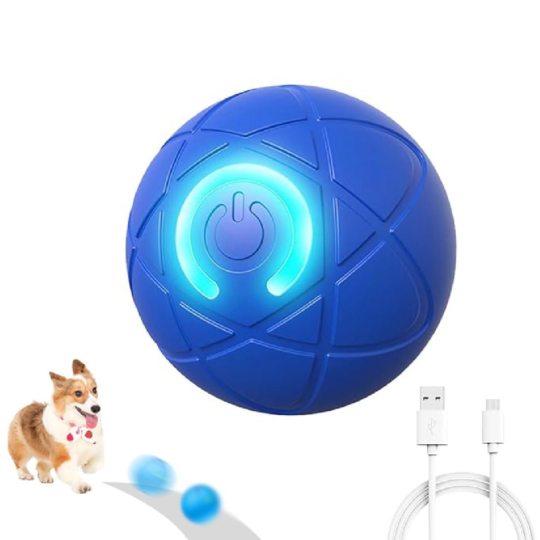GUSHE Duraspin Dog Ball, Smart Jumping Ball for Dogs, Interactive Dogball Toys, Electric Automatic Moving Dog Toys, Rechargeable Smart Dogs Rolling Ball with LED Flash Light (Blue)