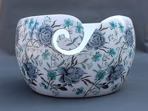 Image of L Multi Purpose Wooden Yarn Bowl - Rosewood Yarn Holder - Handmade Yarn Bowl for Crochet | Large Knitting Bowl Mother's Day Gift (Sky-Blue)
