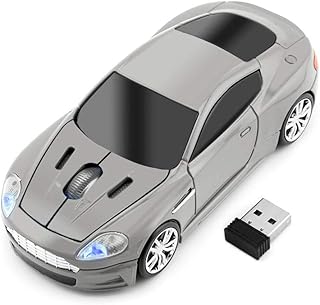 ECOiNVA for Aston Martin Wirelss Sports Car Shape Mouse Mice Computer Laptop Optical Mouse 2.4GHz USB Receiver AAA Battery Powered LED Light (Gray)