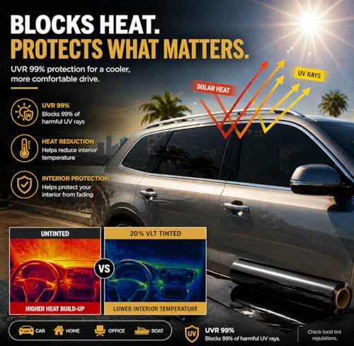 Image of Car Window Tint Film 35% VLT, 24 inch in x 30' FT UVR 99% Heat& UV Block, Scratch Resistant, undisturbed Signal, Privacy Film for Windshield, Professional Auto Car Tint Roll