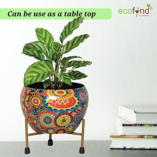 ecofynd 5 inches, Lio Designer Metal Planter Pot with Stand, Modern Style Planter Set, Indoor Outdoor Home Decor Item for Garden Plants Flower, Balcony, Living Room, Garden, Bedroom (Pack of 2)