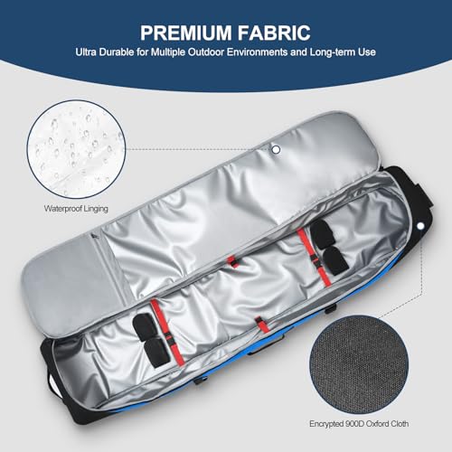 image for Odoland Rolling Ski Bag, Padded Snowboard Bags and Ski Boot Bag with W