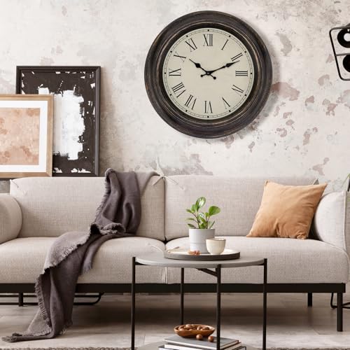 Image of Foxtop Large Bronze Wall Clock 18 Inch Silent Non Ticking Battery Operated Classic Vintage Retro Wall Clock Decorative for Living Room Kitchen Home Office (Roman Numerals)