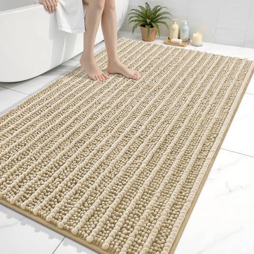 Image of Arotive Luxury Large Bathroom Rugs 59x35, Extra Soft Thick Absorbent Shaggy Chenille Bath Rugs, Machine Wash Dry, Bath Mats for Bathroom Floor, Tub and Shower, Home Decor Accessories, Beige