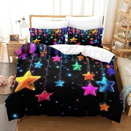 Housse de couette étoiles colorées 3D microfibre Super King