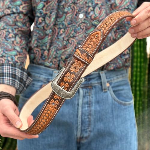 DANIEL'S ARTPLANET Men’s Western Leather Belt Full Grain Leather Cowboy Belt with Buckle Tooled Engraved 1.5” Wide Handmade4