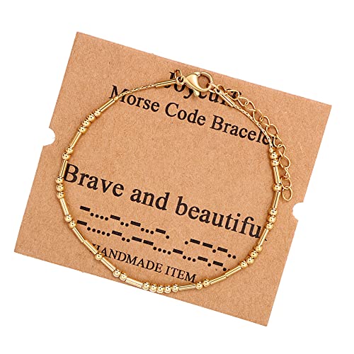 Image of JoycuFF Inspirational Morse Code Bracelets for Women Silver Beads Jewelry Encouragement Mantra Gifts for Her