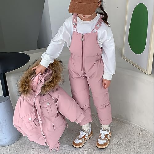 Boy Girls Snow Pant And Jacket Toddler Girl Snowsuit Winter Clothes Bib Kids Coat Hooded Jacket Snowboarding Outfit (Pink, 3-4 Years)2