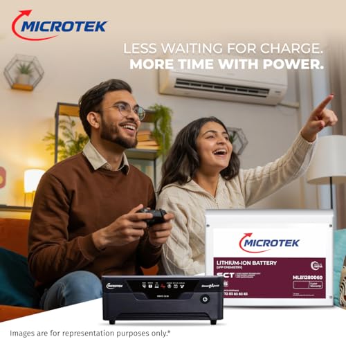 Image of Microtek Combo - SMART Hybrid NEW 1275 1115VA /925W Pure Sine Wave Inverter (12V) + 12.8V 100Ah LiFePO4 Deep Cycle Battery | Fast Charge | Fans, TV, Laptop, Router Backup Combo