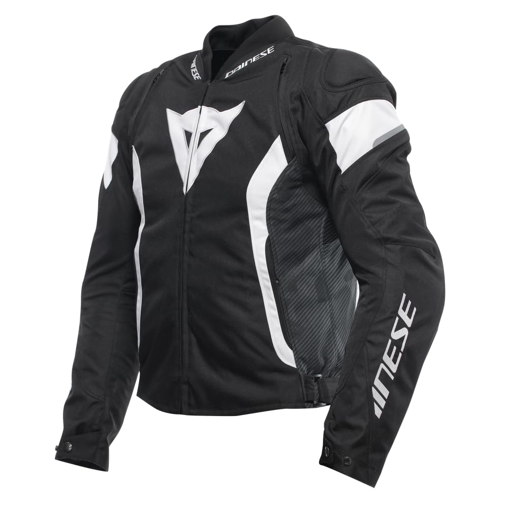 Dainese - Avro 5 Tex Jacket, Veste Moto en Tissu, avec Protections aux épaules, Noir/Blanc/Noir, 52 | Étanche