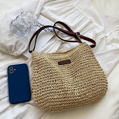 Straw Woven Shoulder Bags Travel Handbags Women(Coffee)3