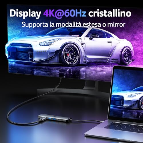 Acer Hub USB-C 10 Gbps 8 in1, Adattatore USB-C a HDMI 4K@60Hz, 2*USBC 3.2, 2*USB-A 3.0, splitter multiporta Type-C con PD 100W e lettore di schede SD/TF, per laptop, PC, iPad Pro - Hub USB - Immagine 3