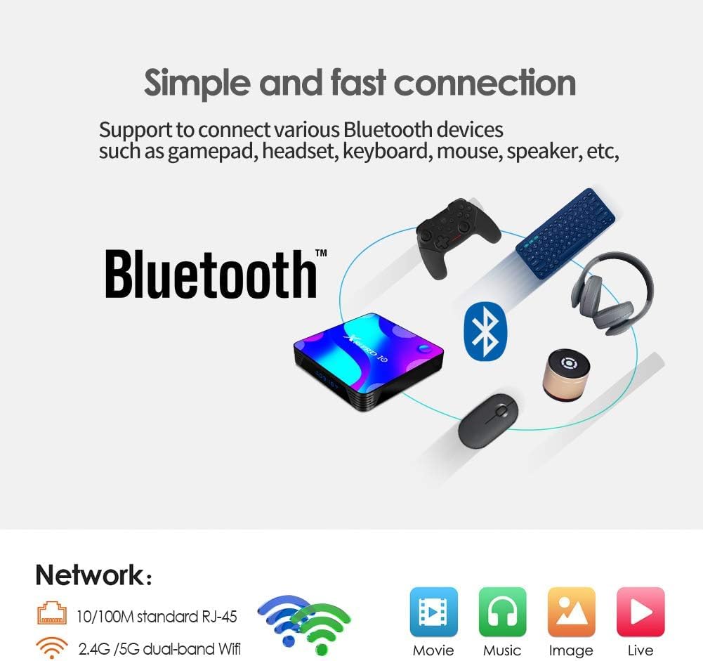 Android 11 TV Box,Android Box 4GB RAM 64GB ROM RK3318 Quad-Core 64bit Cortex-A53 Support 2.4/5.0GHz Dual-Band WiFi BT4.0 3D 4K 10/100M Ethernet HD 2.0 Smart TV Box