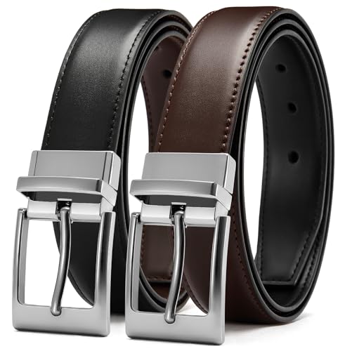 Image of CHAOREN Reversible Belt Men 1 Piece - 1.25 inch Leather Dress Belt - Trim to Fit for Elegant Style