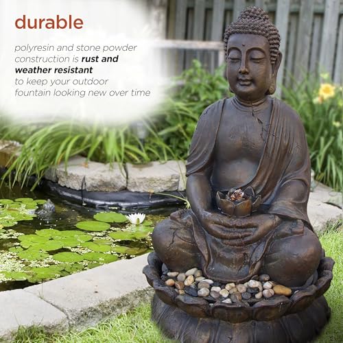 Image of Alpine Corporation GEM122 Outdoor Floor Meditating Soothing Buddha Statue Waterfall Fountain for Garden, 33 inch, Bronze