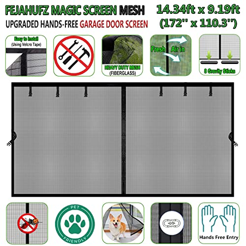 Image of Magnetic Garage Door Screen 14x9ft for 1 2 Car, Doors Durable Fiberglass Heavy Duty Mesh Magnetic Net, Pets Friendly Retractable for Carport Garage Patio Porch (Black, 14x9ft)