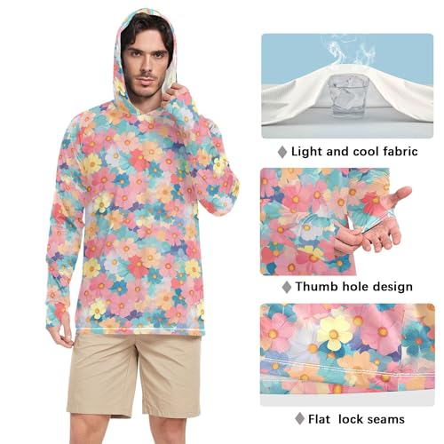 Beautiful Flowers Mens Sun Protection Hoodies Long Sleeve Hiking Hoodie UPF 50+ Golf Shirt S4