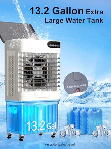 Image of Uthfy Swamp Cooler 39 Inch, 3200 CFM Evaporative Air Cooler with Remote Control & 120 Oscillation, 3 In 1 Portable Cooling Fan for 700 Sq.Ft, 13.2Gal Tank, 3 Speeds /Modes for Home, Garage, Patio