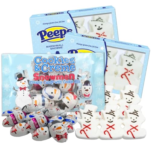 Sweetzo Peeps Marshmallow Snowmen with Cookies and Creme Snowman Chocolates, Christmas Candy...