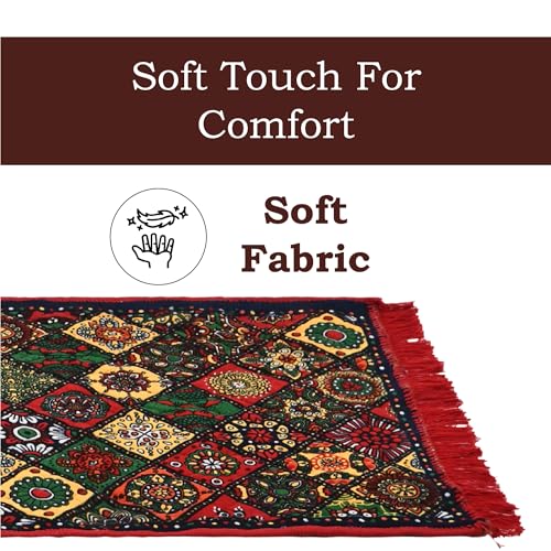 Image of Kuber Industries 2x6 Feet Shaneel Bed Side Runner for Kitchen | Easy to Clean & Multipurpose Runner for Home, Bedroom & Living Room | Rangoli Print - Red