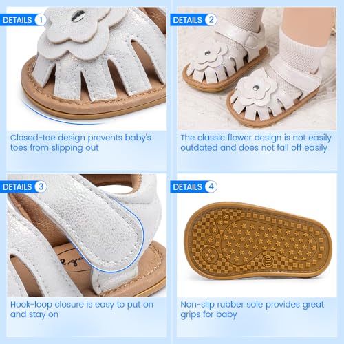 Image of Meckior Baby Toddler Infant Girls PU Leather Soft Open Toe Summer Sandals Flower Princess Flat Shoes