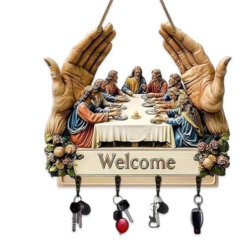 CENGNIAN Flat Jesus and Disciples Wall Art Keychain Holder, 2D