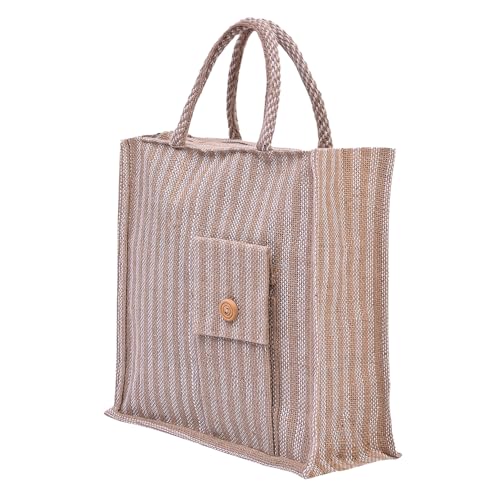 Image of Kuber Industries Grocery Bag | Jute Carry Bag | Lunch Bags for Office | Zipper Grocery Bag with Handle | Vegetable Bag | Lining Front Pocket Shopping Bag | Medium | Brown