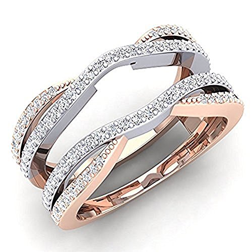 0.50 Carat (ctw) 14K White & Rose Gold Plated Sterling Silver CZ Diamond Ladies Wedding Band Enhancer Guard Double Ring 1/2 CT (4-12) (10)
