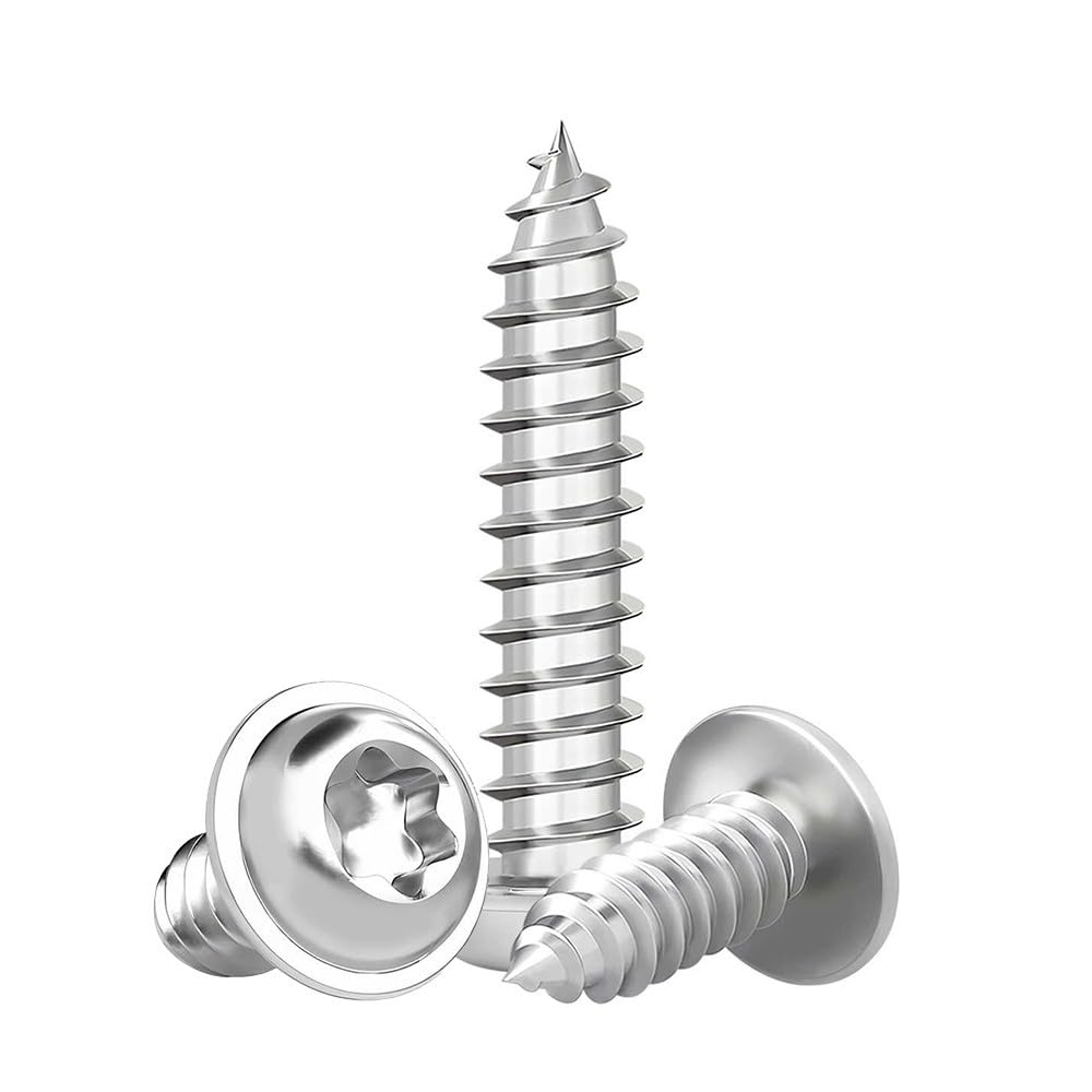 M5 Torx Viti Autofilettanti - Argento Viti per Legno a Testa Tonda Completa Filettatura con Rondella in Acciaio Inox 304, M5 x 16mm, 20 Pezzi