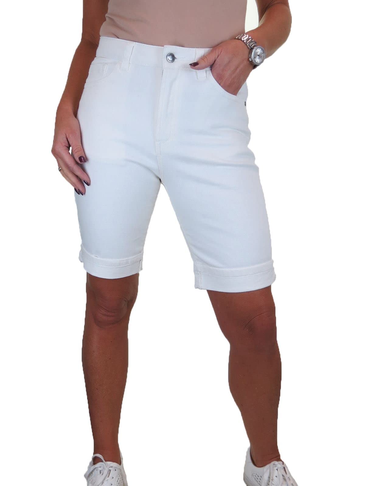 Paulo Due Shorts Vaqueros Elásticos para Mujer con Puños Doblados 38-50
