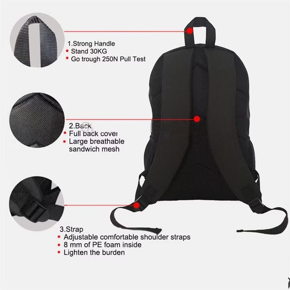Zaino 3 in 1 per ragazzi con motivo calcio 3D Fire Soccer con borsa termica per il pranzo e custodia portapenne, set grande e leggero, zaino casual per bambini