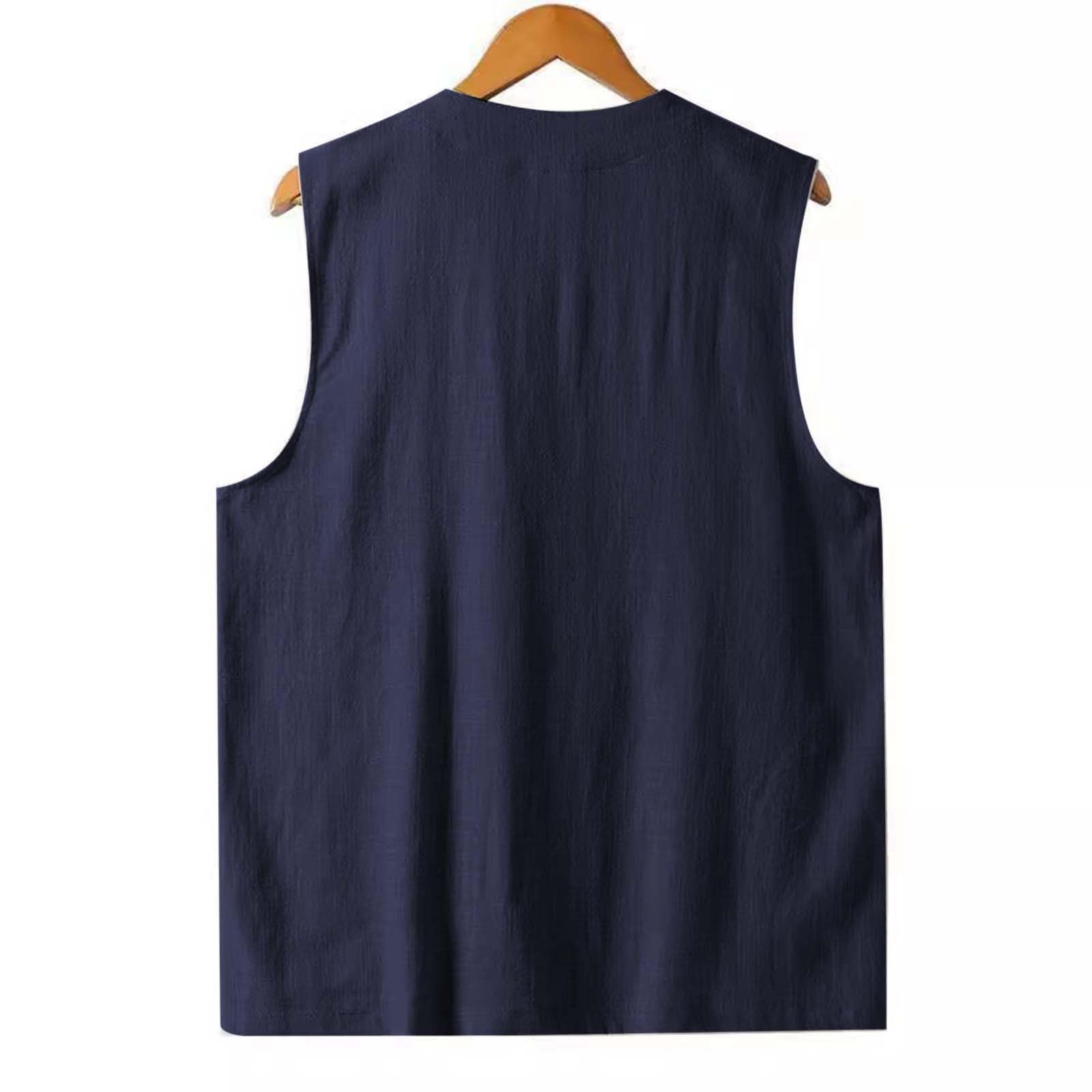 Gilet di Lino Uomo, Senza Maniche Giacca Gilet Estivo da Uomo retrò Casual Piatto Gilet in Lino Solido Slim Fit alla Moda Scollo a V per Matrimoni E Feste Gilet Uomo Estivo Panciotto Elegante