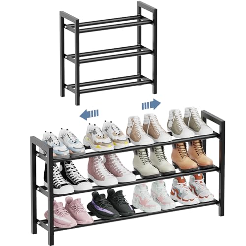 Mavivegue 18-33” Expandable Shoe Rack for Closet, 3-Tier Shoe Organizer, Adjustable Shoe Rack for Front Door Entrance, Entryway