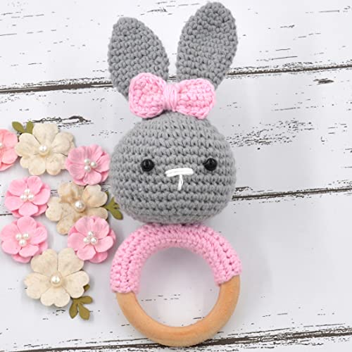 Image of Love Crochet Art Animal Shape Crochet Rattle Cum Soft Toy for Infant, Kids & Babies, Early Age Gift Toys (Bunny Rabbit - Gray)