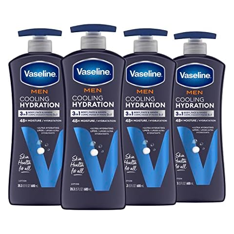 Vaseline Men Cooling Hydration 3-in-1 Lotion for Dry Skin 20.3 oz, Pack of 4 Cover