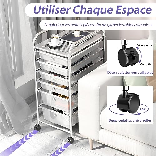 Chariot de rangement bureau 6 tiroirs transparents GIANTEX