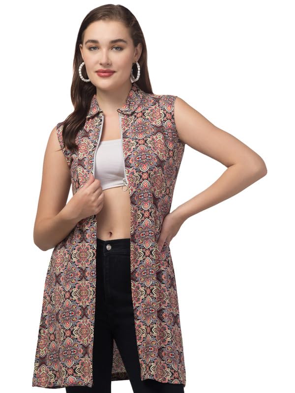 rayware Women's Stylish net Sleeveless Printed Long Shrug-picture-17