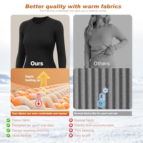 HiZiTi Camiseta Termica Mujer Invierno Conjunto Interior Termico Manga Larga Ropa para el Frio Extremo Camisetas Mallas Pantalones Leggings Térmicos Ropa Nieve Negro S