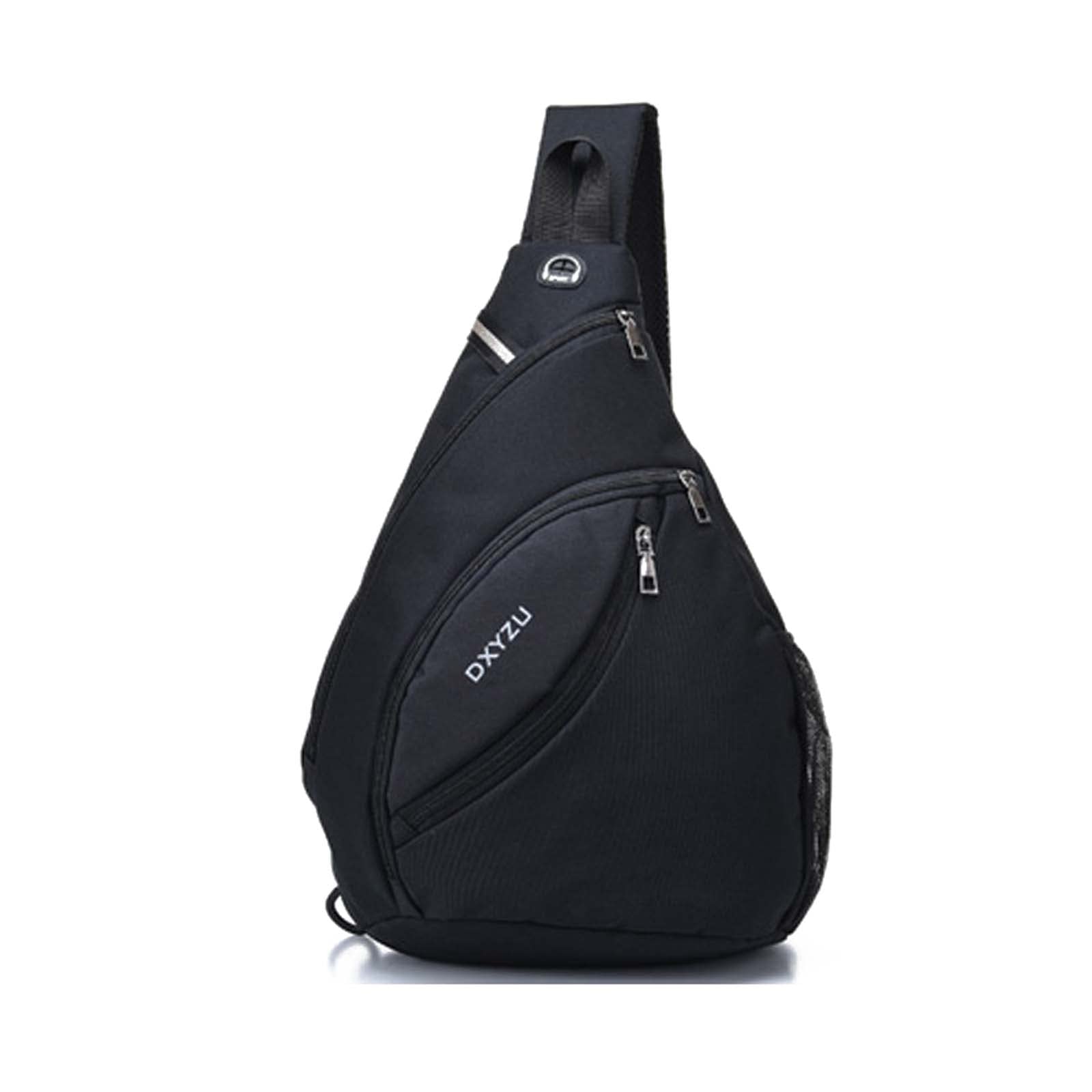 FANDARE Ultraleicht Brusttasche Schultertasche Herren Sling Chest Bag Wasserdicht Umhängetasche mit Kopfhörerloch Reflexstreifen für Outdoor Sport Wandern Radfahren Reisen SchultertascheSchwarz