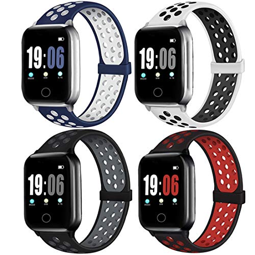 Elaikement Sport Band Compatible with Watch Bands 42mm 44mm Women Men, Breathable Sporty Replacement Wrist Strap Compatible for Watch Series SE/6/5/4/3/2/1, 42/44mm S/M -4PACK