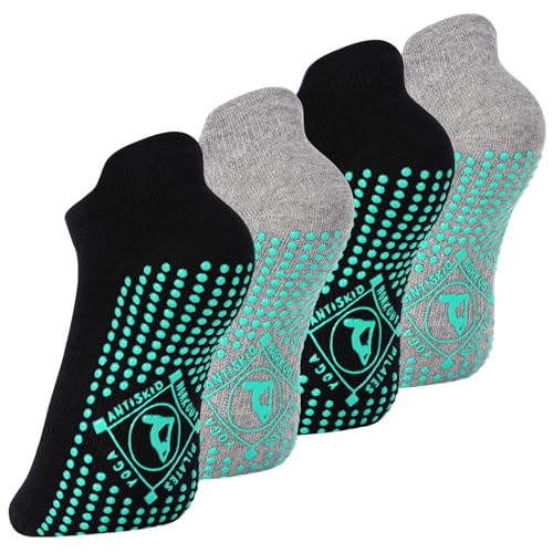 Image of ELUTONG Pilates Non Slip Grip Socks for Women 1-4 Pairs Yoga Barre Ballet Workout Hospital Grippy Sock