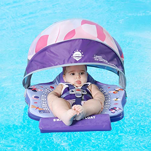 Newest Add Tail Never Flip Over Mambobaby Non Inflatable Baby Swim Float With Canopy Upf 50+ Adjustable Size Vest Air Free Water Smart Swim Trainer Solid Infant Pool Float Waist Swim Ring #TOP4