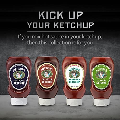 Melinda’s Inspired by Fire Spicy Ketchup Collection - Gourmet Ketchup Variety Pack with Real Sugar, No High Fructose Corn Syrup - Includes Chipotle, Ghost, Habanero & Jalapeño Ketchup - 14 oz, 4 Pack - Thumbnail 2
