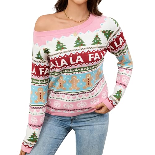 Image of LUBOT Ugly Christmas Sweaters for Women Soft Acrylic Blend Cute Fuzzy Funny Wintertime Holiday Parties Knitted Pullover